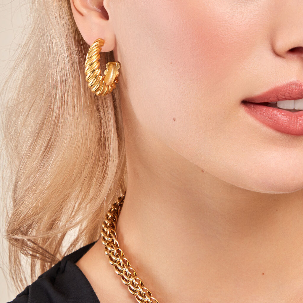 Créoles Jackie Acier Jaune - Boucles d'oreilles créoles Femme | Histoire d’Or