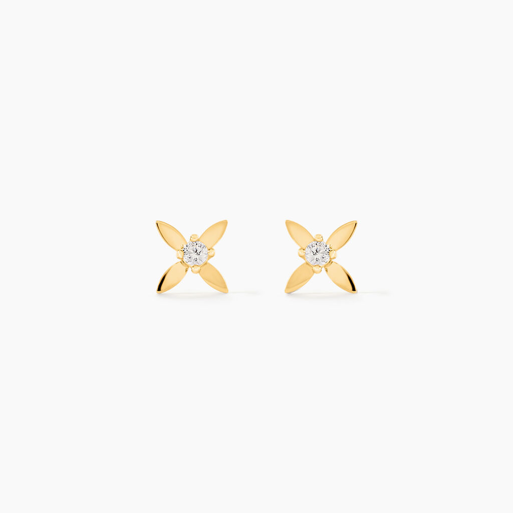 Boucles D'Oreilles Puces Deodan Or Jaune Oxyde De Zirconium - Clous d'oreilles Femme | Histoire d&rsquo;Or