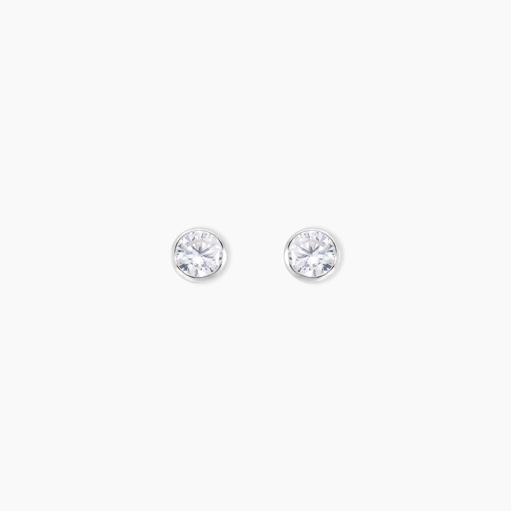 Boucles D'oreilles Puces Elda Serti Clos Or Blanc Oxyde De Zirconium - Clous d'oreilles Femme | Histoire d&rsquo;Or