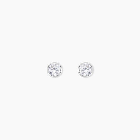 Boucles D'oreilles Puces Elda Serti Clos Or Blanc Oxyde De Zirconium - Clous d'oreilles Femme | Histoire d&rsquo;Or