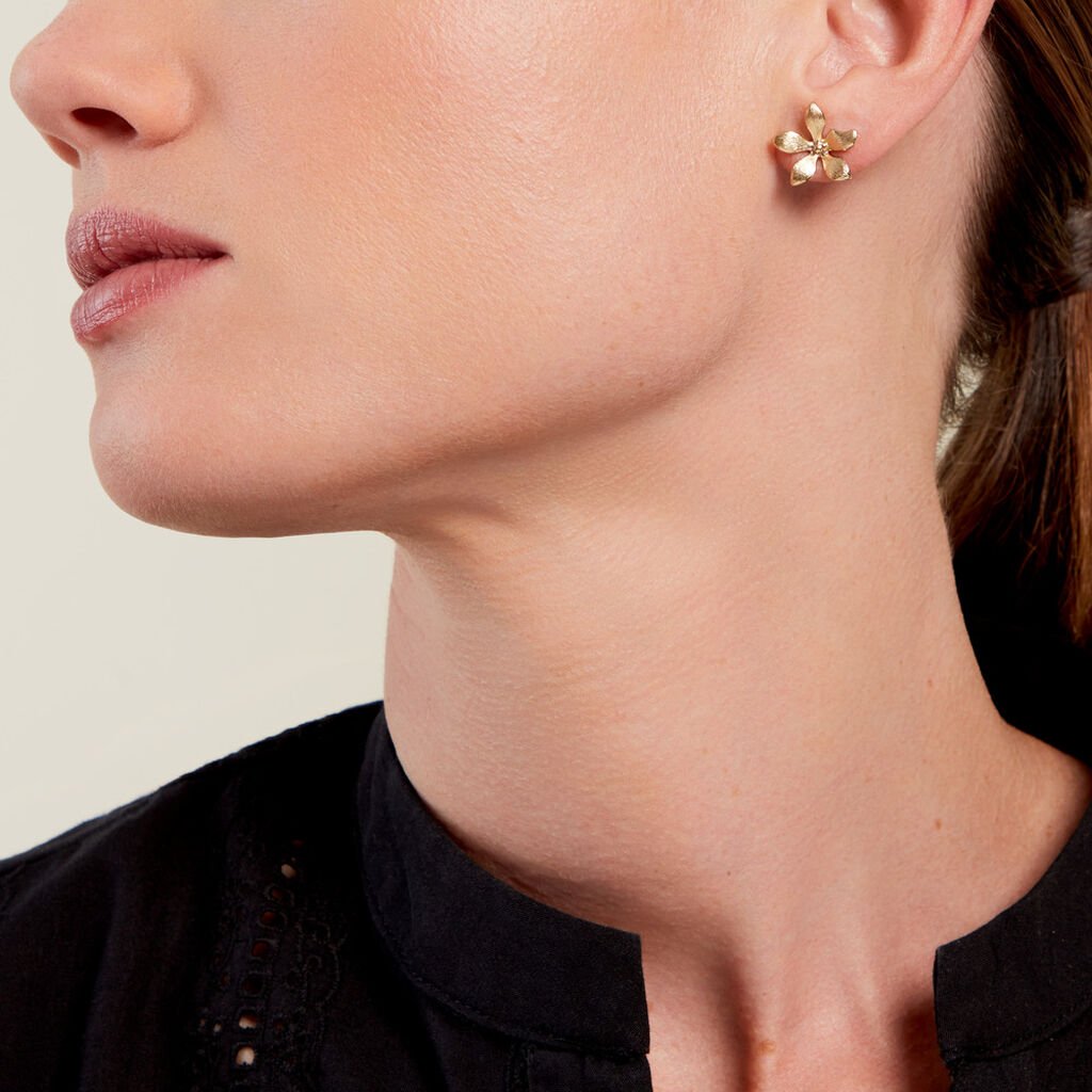 Boucles D'oreilles Puces Zinnia Plaqu&eacute; Or Jaune - Boucles d'oreilles fantaisie Femme | Histoire d&rsquo;Or