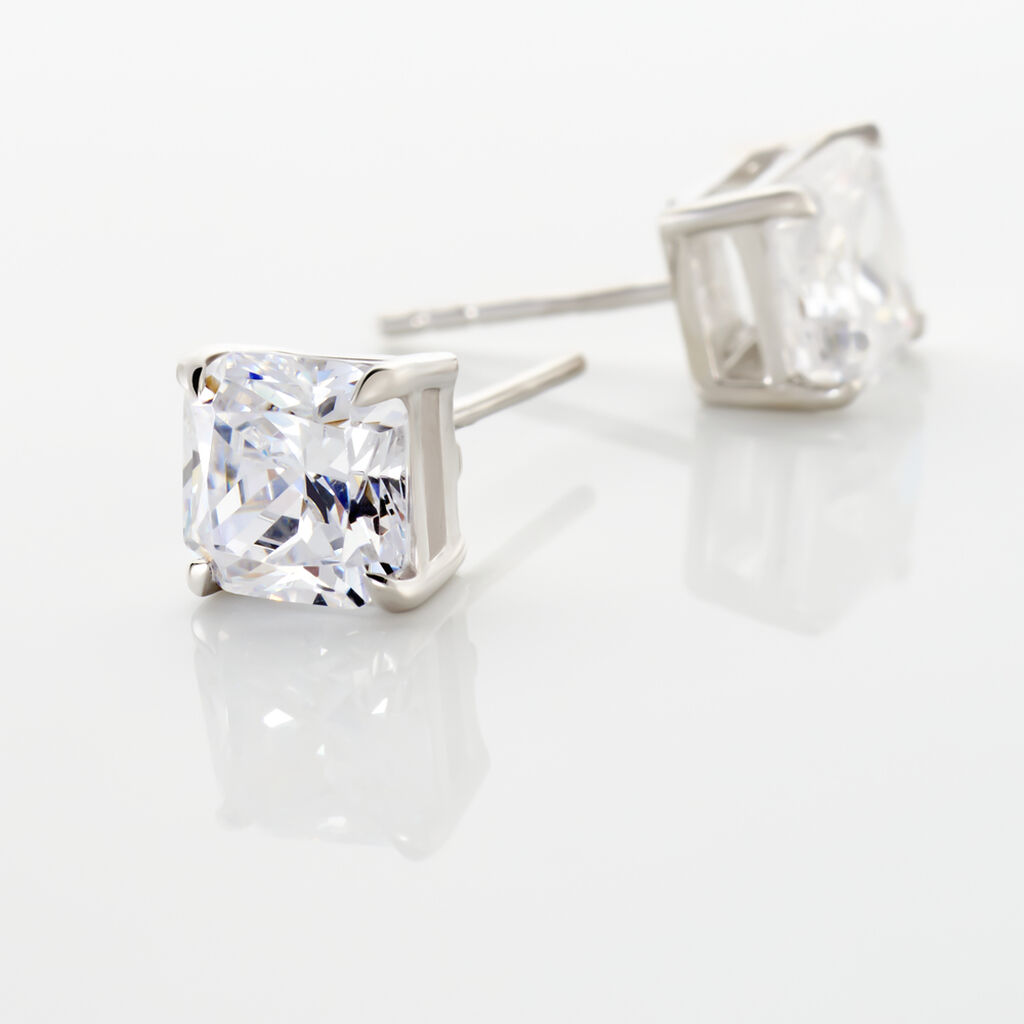 Boucles D'oreilles Puces Doreen Carre Or Blanc Oxyde De Zirconium - Clous d'oreilles Femme | Histoire d&rsquo;Or