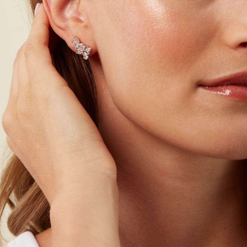 Boucles D'Oreilles Puces Glow Up Argent Blanc Oxyde De Zirconium - Boucles d'oreilles fantaisie Femme | Histoire d&rsquo;Or