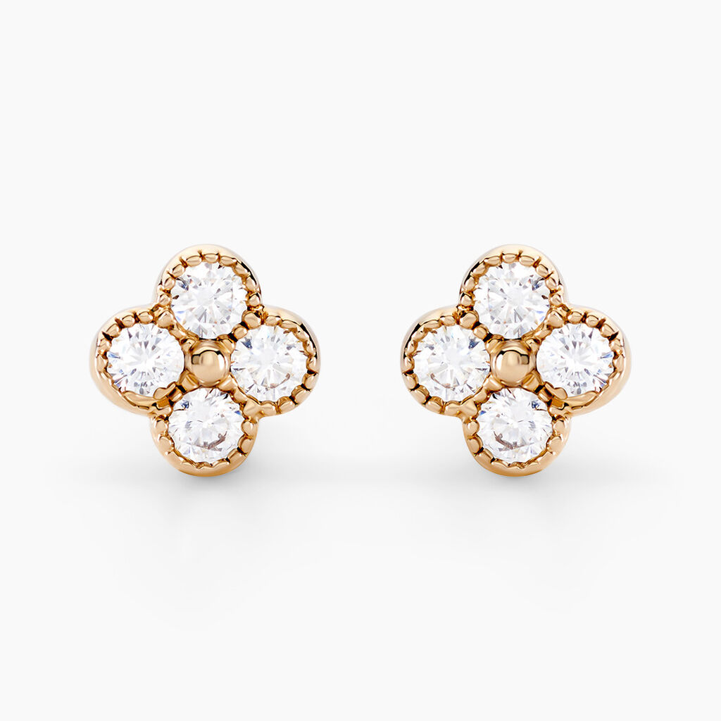 Boucles D'oreilles Puces Laurelle Plaqué Or Doré Oxyde De Zirconium - Boucles d'oreilles fantaisie Femme | Histoire d’Or