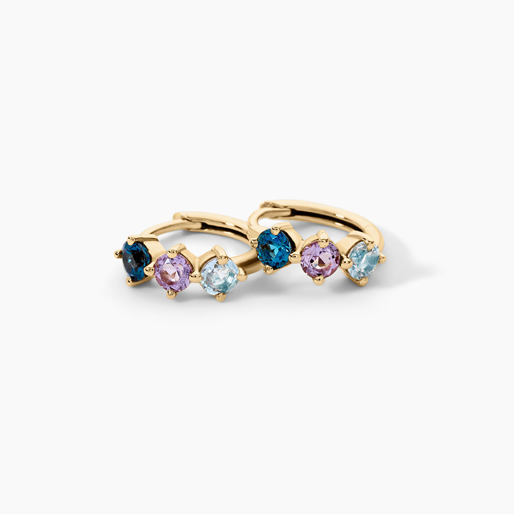 Cr&eacute;oles Joanne Argent Dor&eacute; A L'Or 750/1000 Topaze Am&eacute;thyste - Boucles d'oreilles cr&eacute;oles Femme | Histoire d&rsquo;Or