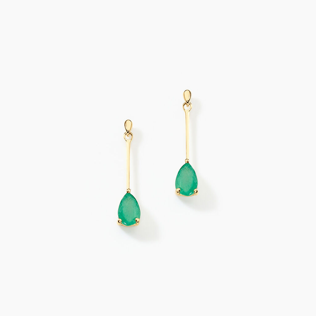 Boucles D’oreilles Pendantes Goutte Or Jaune Emeraude