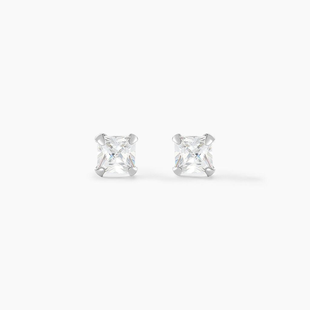 Boucles D'oreilles Puces Carre Argent Blanc Oxyde De Zirconium - Boucles d'oreilles fantaisie Femme | Histoire d’Or