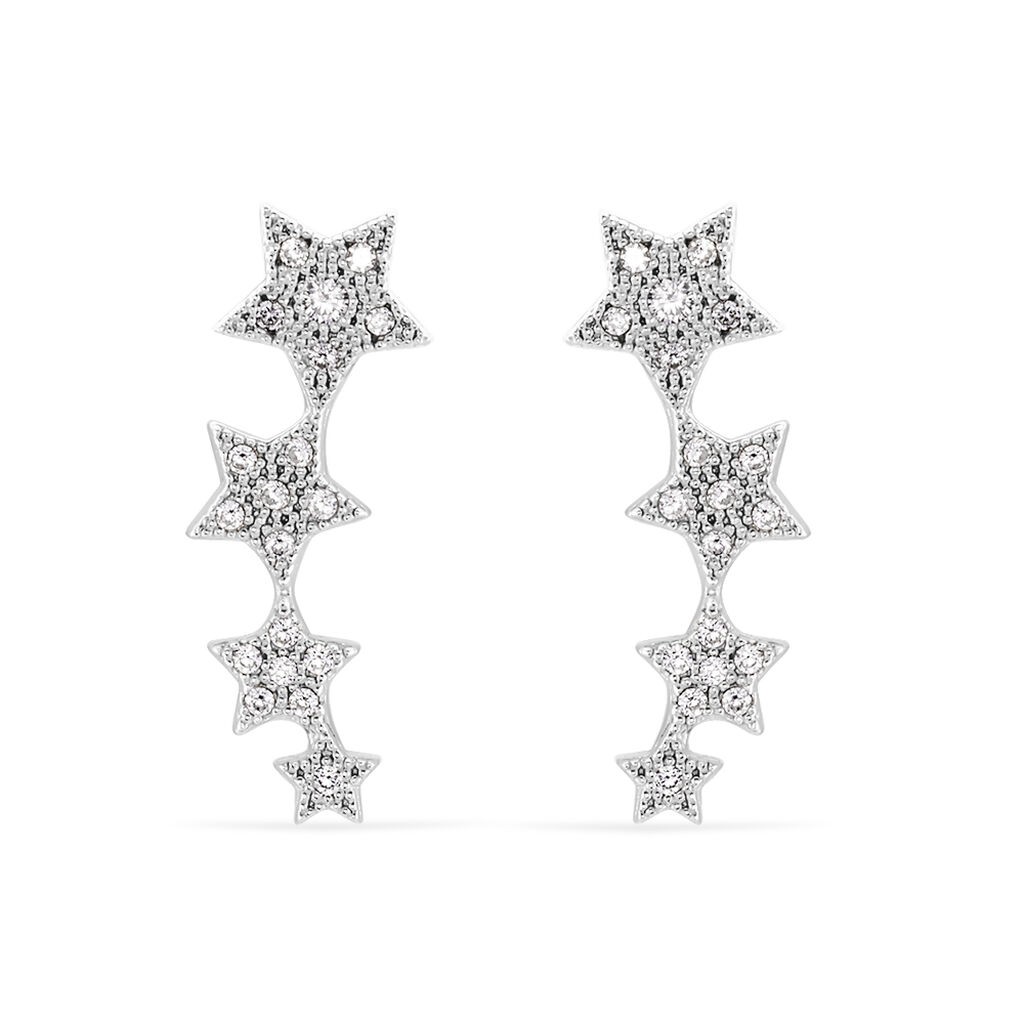 Boucles D'oreilles Grimpantes Argent Blanc Aldric Etoiles Oxyde - Boucles d'oreilles fantaisie Femme | Histoire d’Or
