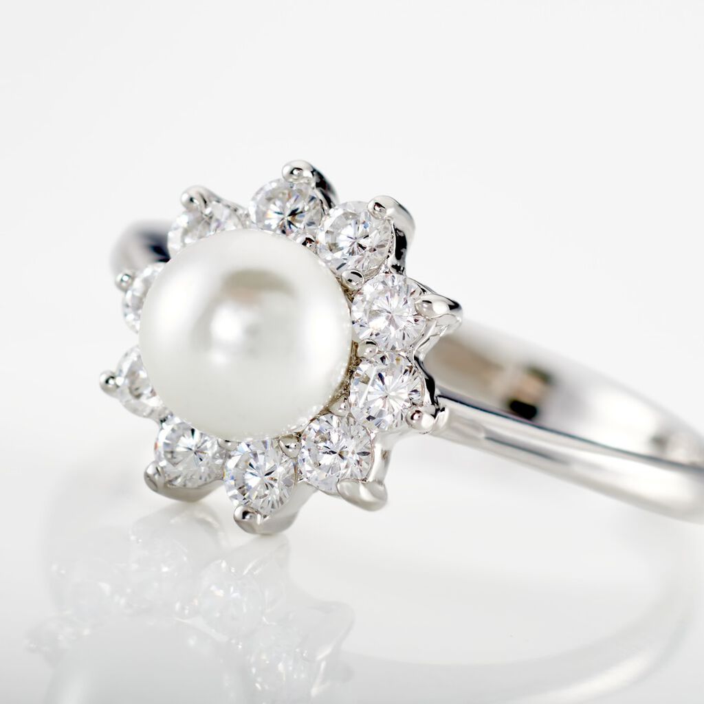 Bague Argent Blanc Cheri Perle De Culture Oxydes De Zirconium - Bagues avec pierre Femme | Histoire d’Or