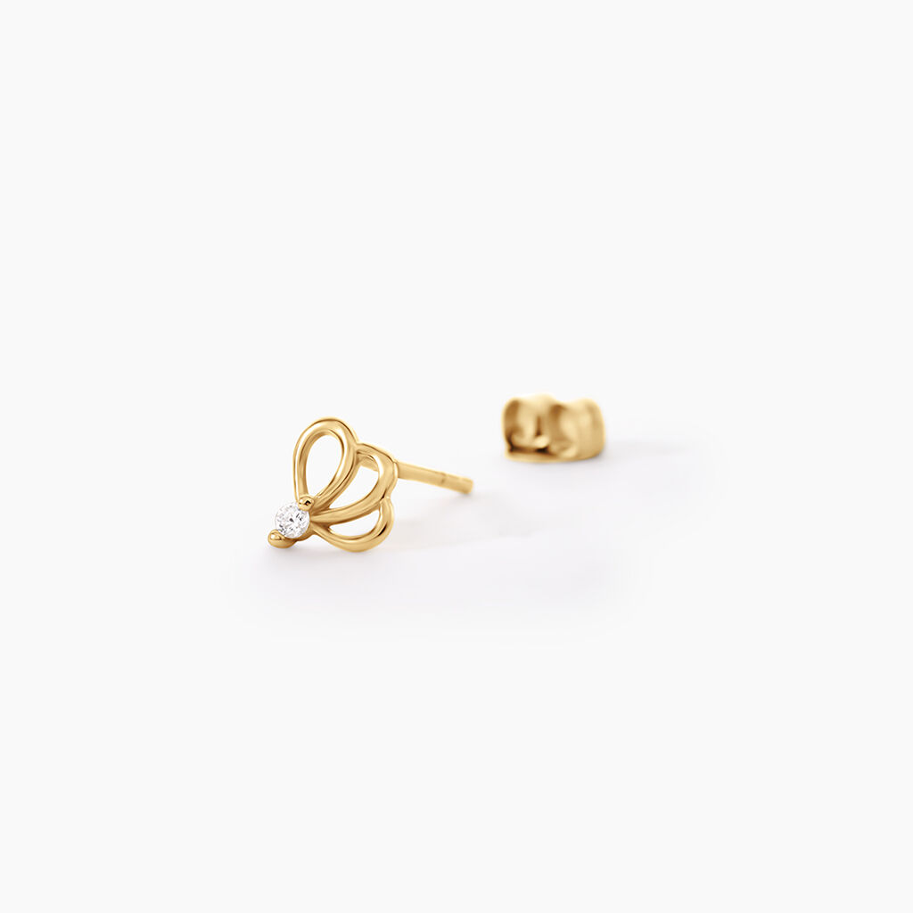 Boucles D'Oreilles Puces Edvige Argent Dor&eacute; A L'Or 750/1000 Oxyde De Zirconium - Boucles d'oreilles fantaisie Enfant | Histoire d&rsquo;Or