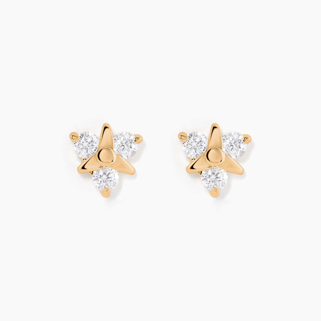 Boucles D'oreilles Puces Plaqué Or Avec Zirconiums Sertis - Neuf Avec étiquettes