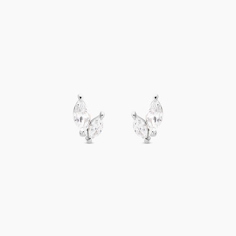 Boucles D'oreilles Puces Navette Argent Blanc Oxyde De Zirconium - Boucles d'oreilles fantaisie Femme | Histoire d’Or