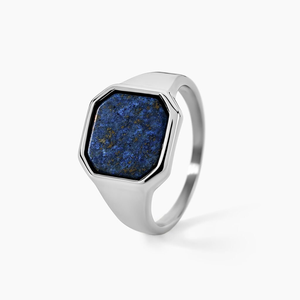 Chevalière Jourdan Eduard Acier Argenté Lapis Lazuli - Bagues solitaires Homme | Histoire d’Or