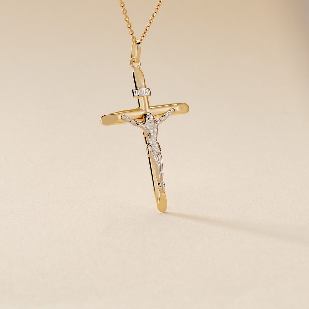 Pendentif Damian Croix Or Bicolore - Pendentifs Baptême Unisex | Histoire d’Or