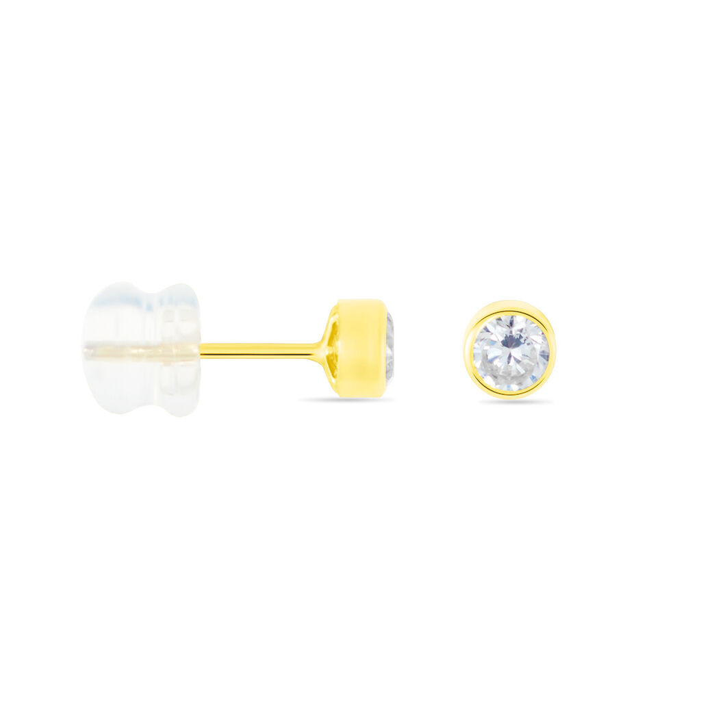 Boucles D'oreilles Puces Elda Serti Clos Or Jaune Oxyde De Zirconium - Clous d'oreilles Femme | Histoire d’Or