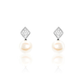 Boucles D'oreilles Pendantes Shirine Argent  Perle De Culture Et Oxyde - Boucles d'oreilles fantaisie Femme | Histoire d’Or