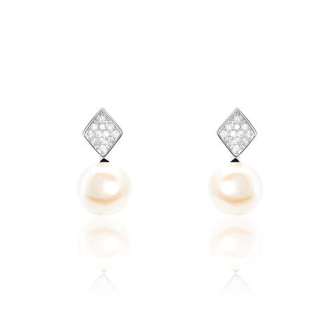 Boucles D'oreilles Pendantes Shirine Argent  Perle De Culture Et Oxyde - Boucles d'oreilles fantaisie Femme | Histoire d’Or