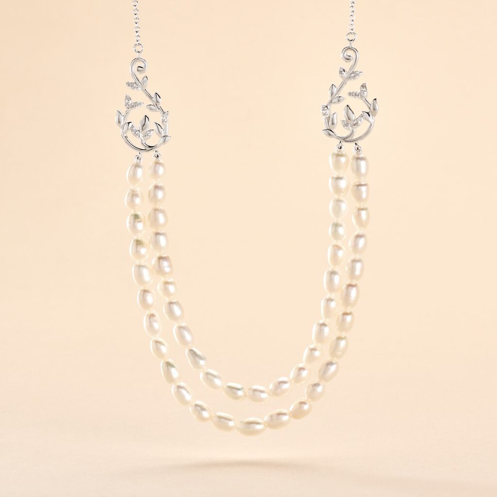 Collier Pygmalion Argent Blanc Oxyde De Zirconium Perle De Culture - Colliers Femme | Histoire d’Or