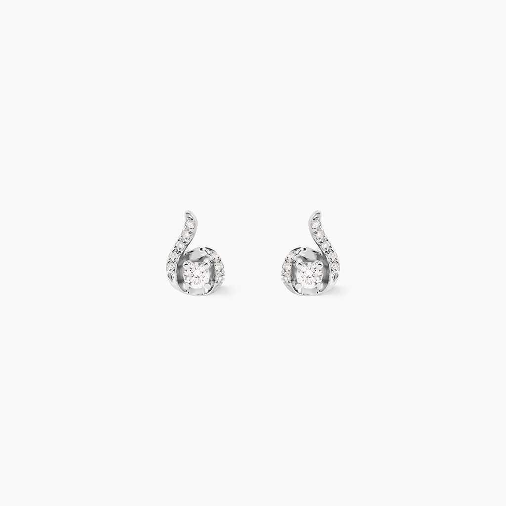 Boucles D'oreilles Puces Vrille Accompagnee Or Blanc Diamant - Clous d'oreilles Femme | Histoire d&rsquo;Or