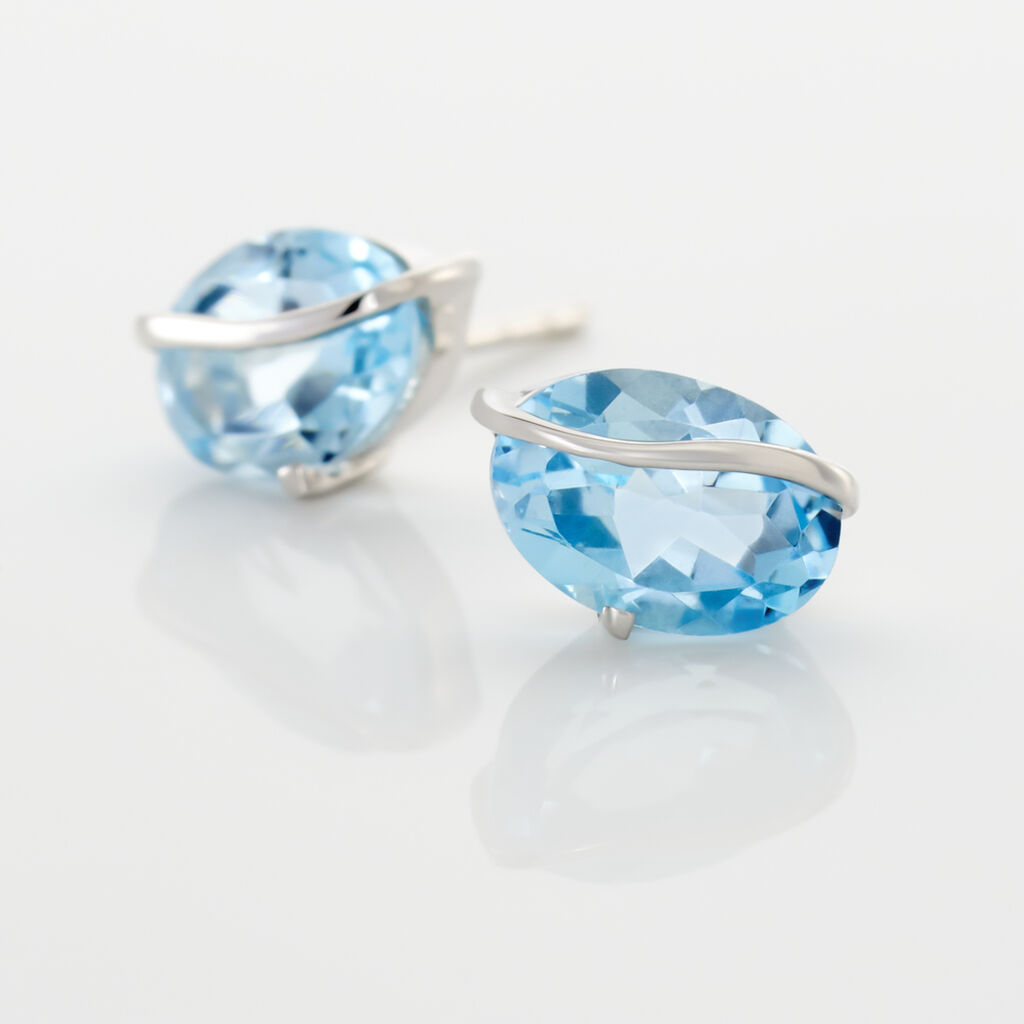 Boucles D'oreilles Puces Prudencia Or Blanc Topaze - Clous d'oreilles Femme | Histoire d’Or