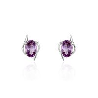 Boucles D'oreilles Puces Vrille Ovale Or Blanc Amethyste