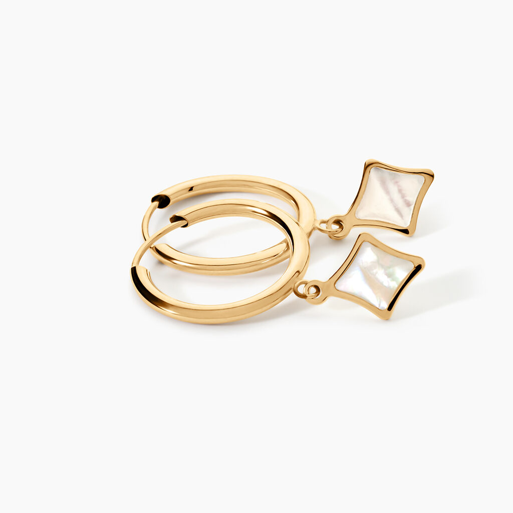 Creoles Lucky Gems Or Jaune Nacre - Boucles d'oreilles cr&eacute;oles Femme | Histoire d&rsquo;Or