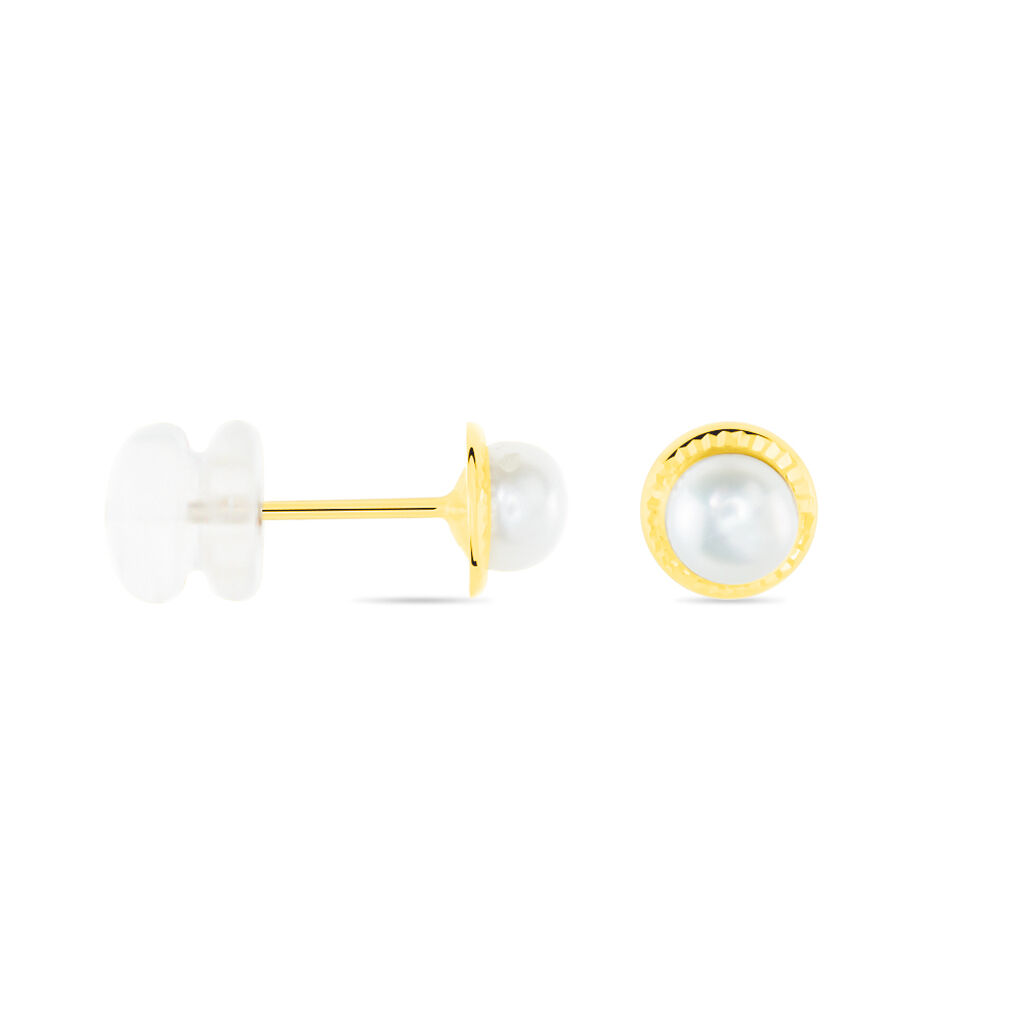 Boucles D'oreilles Puces Valliamee Diamante Or Jaune Perle De Culture - Clous d'oreilles Femme | Histoire d’Or