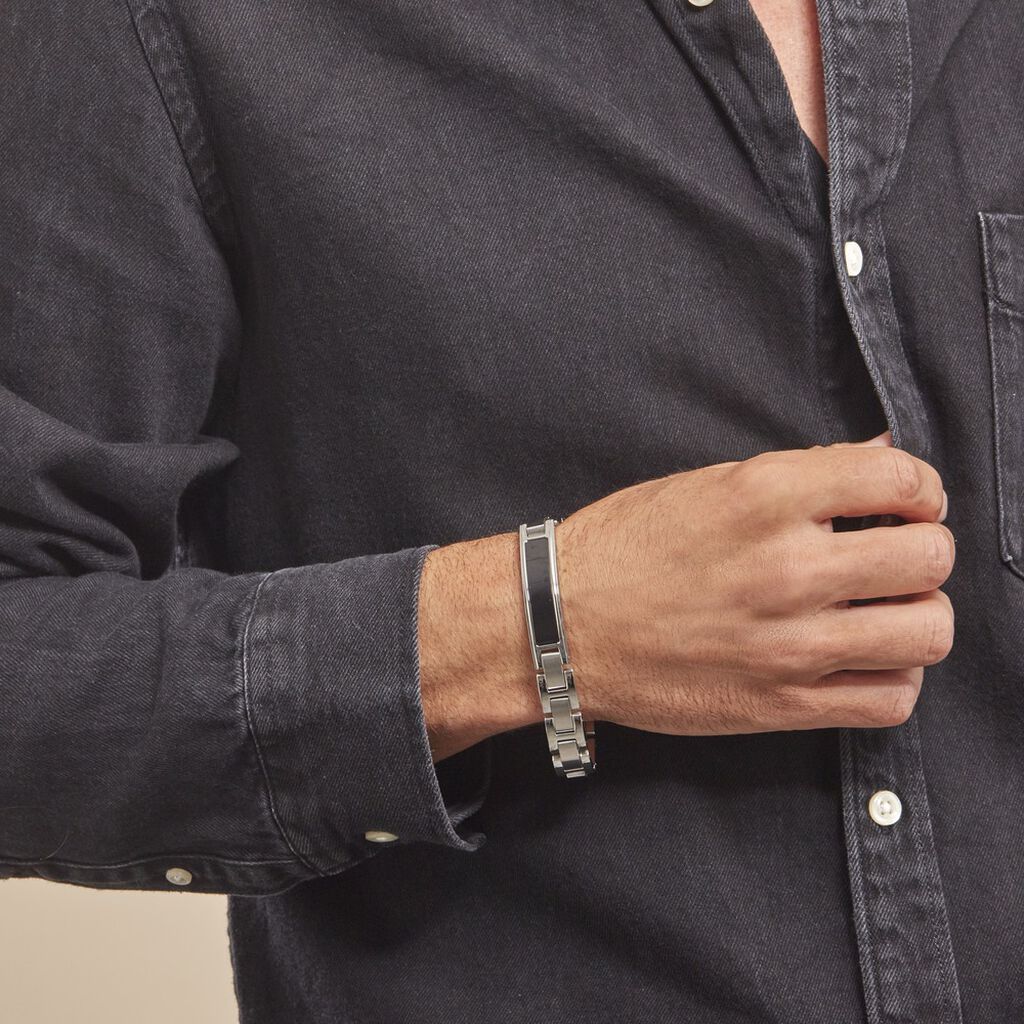 Bracelet Identité Acier Blanc Arvernus - Bracelets Homme | Histoire d’Or