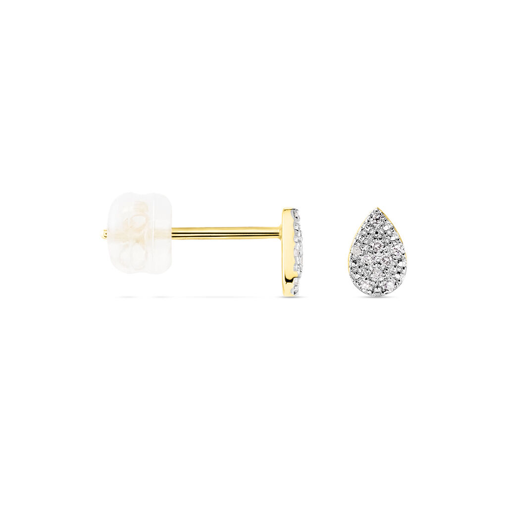 Boucles D'oreilles Puces Pear C Or Jaune Diamant - Clous d'oreilles Femme | Histoire d’Or