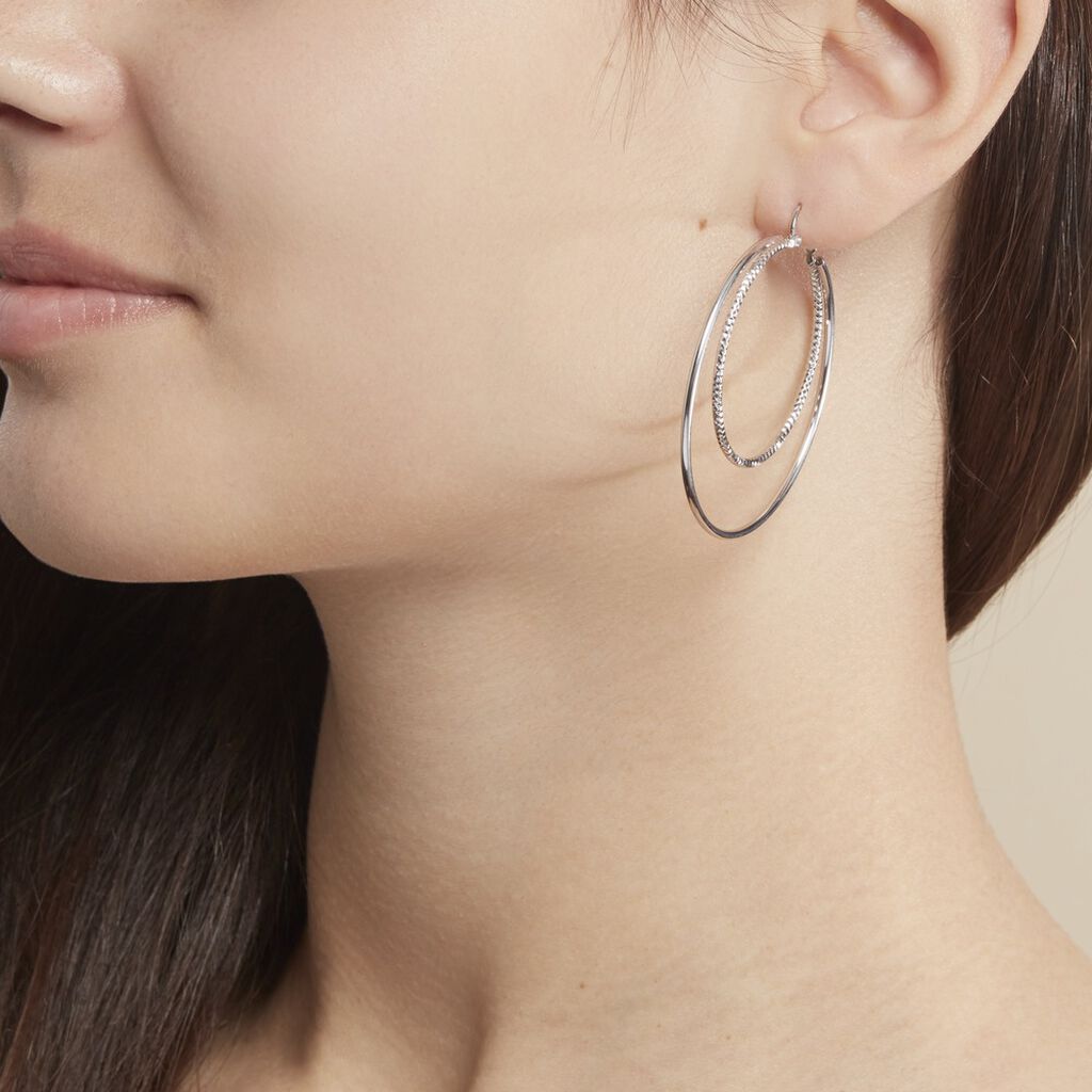 Créoles Argent Blanc Marjorie - Boucles d'oreilles créoles Femme | Histoire d’Or