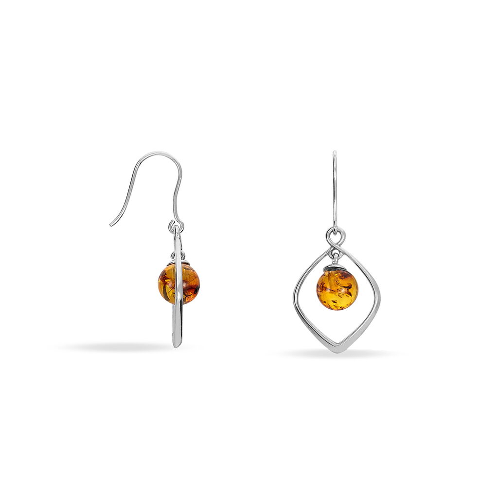 Boucles D'oreilles Pendantes Iva Argent Blanc Ambre - Boucles d'oreilles fantaisie Femme | Histoire d’Or