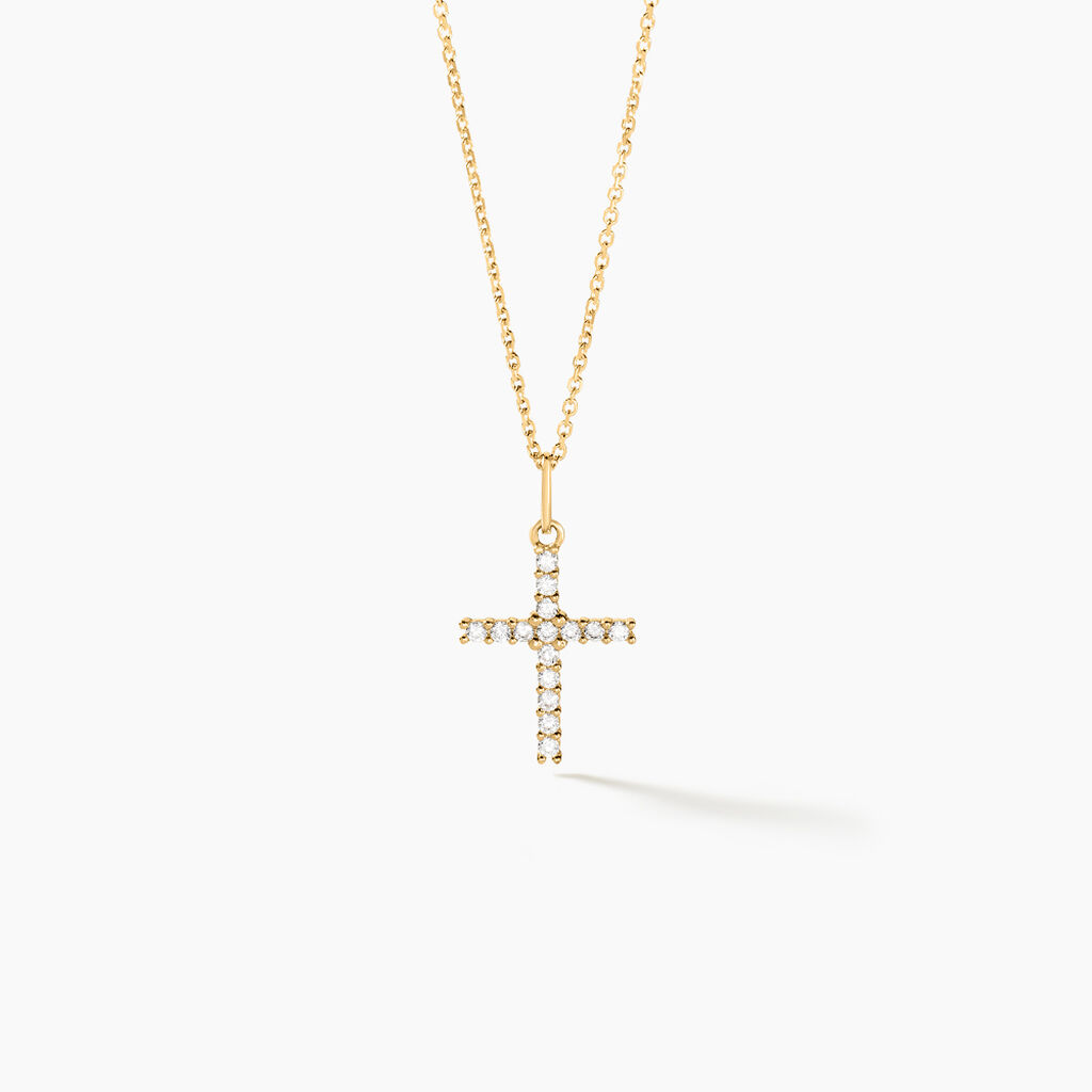 Pendentif Canice Croix Or Jaune Oxyde De Zirconium - Pendentifs Communion Famille | Histoire d’Or
