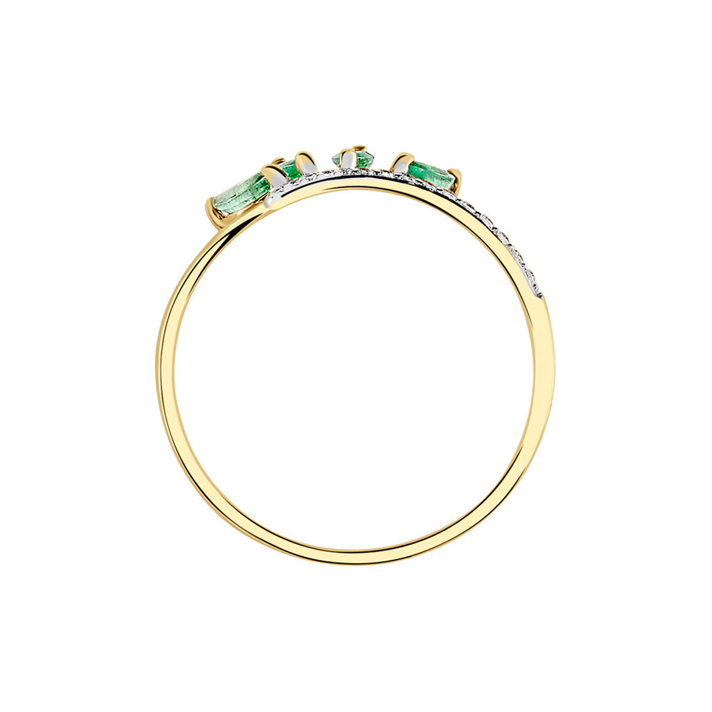 Bague Navette Or Jaune Emeraude Diamant - Bagues avec pierre Femme | Histoire d’Or
