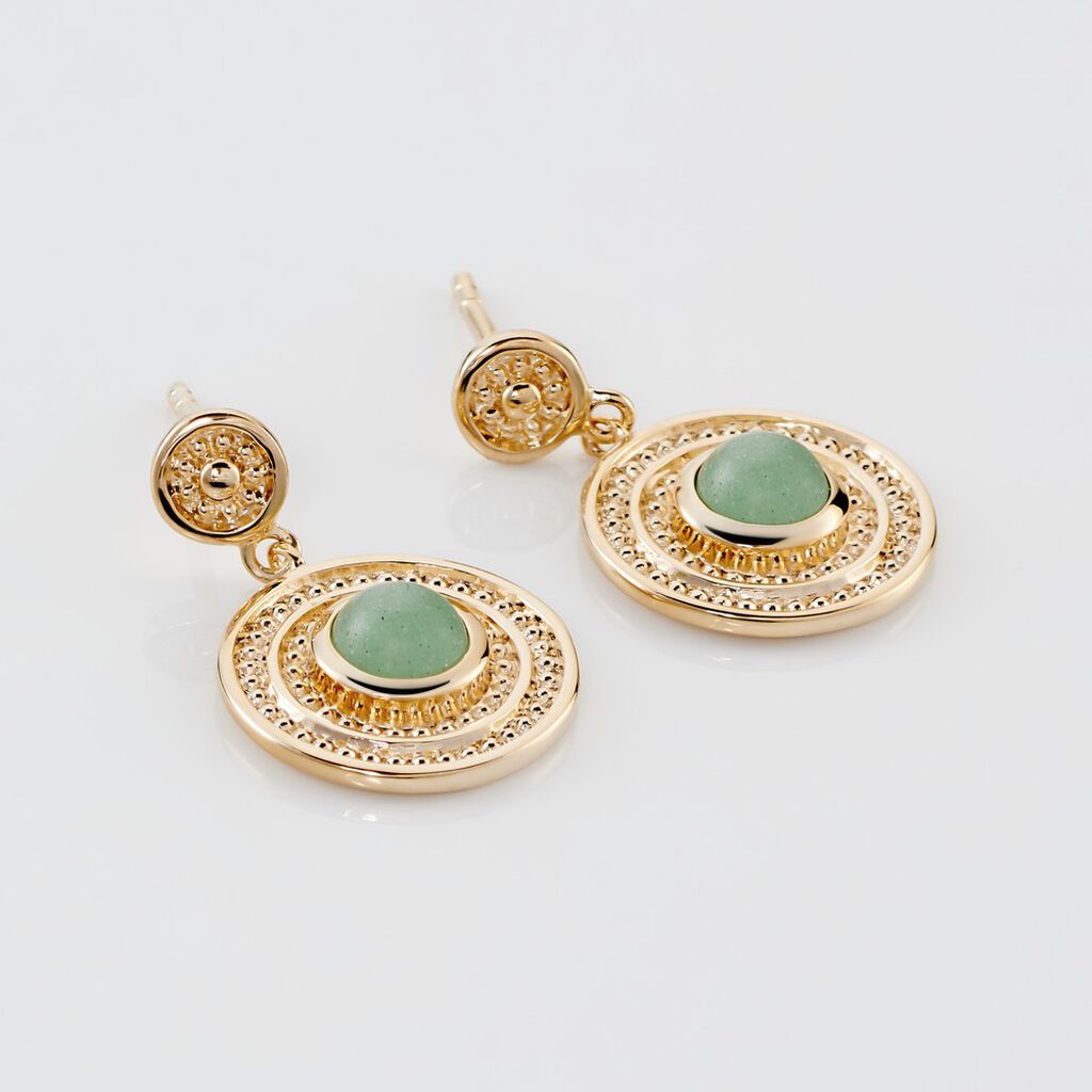 Boucles D'oreilles Pendantes Hugolin Plaqué Or Aventurine - Boucles d'oreilles fantaisie Femme | Histoire d’Or