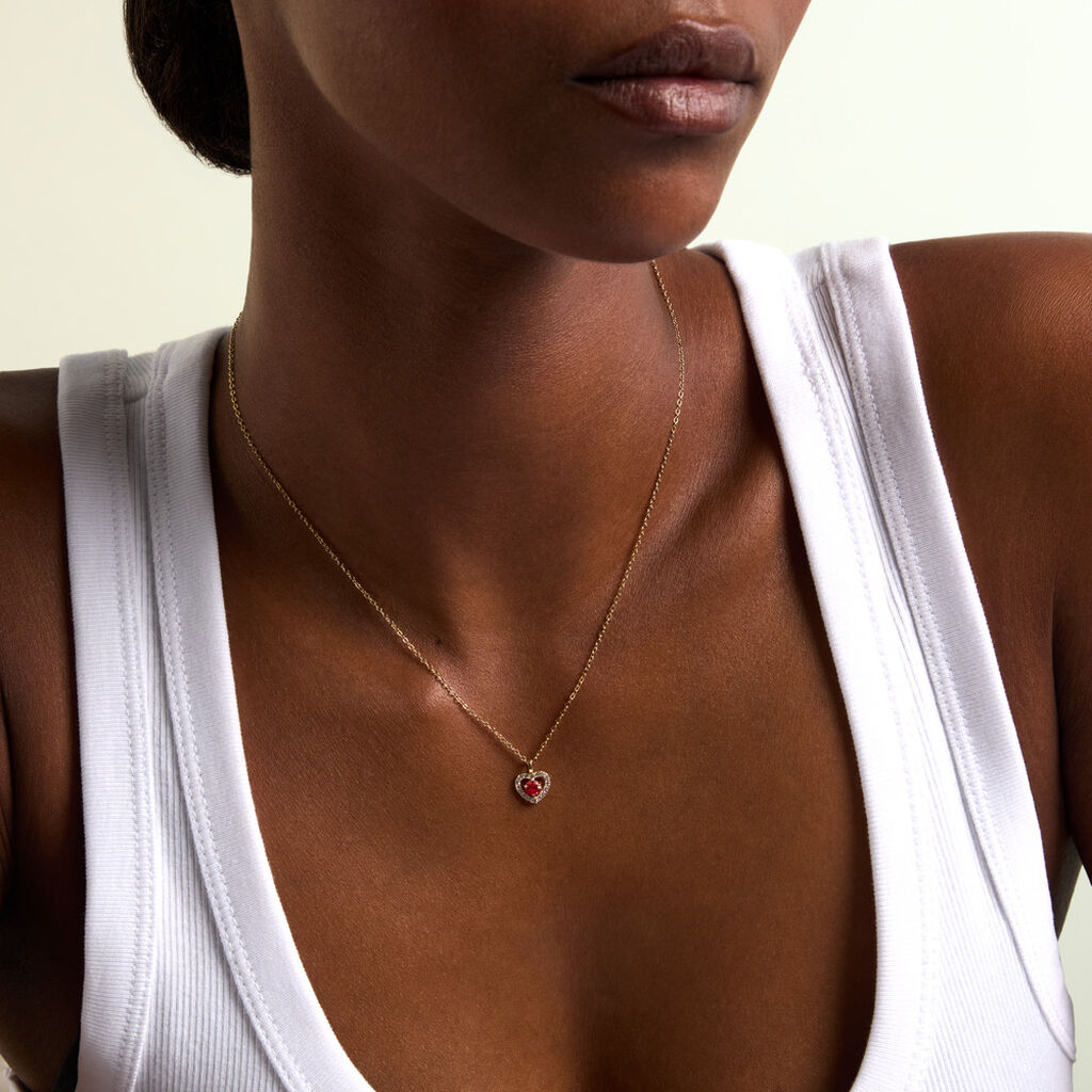 Collier Red Velvet Argent Dor&eacute; A L'Or 750/1000 Rhodolite Oxyde De Zirconium - F&ecirc;te des m&egrave;res Femme | Histoire d&rsquo;Or