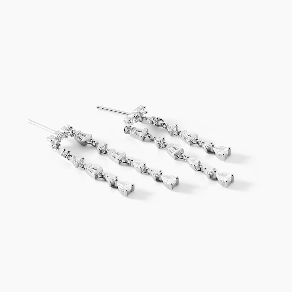 Boucles D'Oreilles Pendantes Eclat D'Aurore Argent Blanc Oxyde De Zirconium - Boucles d'oreilles pendantes Femme | Histoire d&rsquo;Or