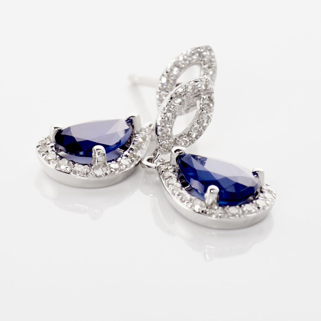 Boucles D'oreilles Puces Sissi Or Blanc Saphir Et Diamant - Boucles d'oreilles pendantes Femme | Histoire d’Or