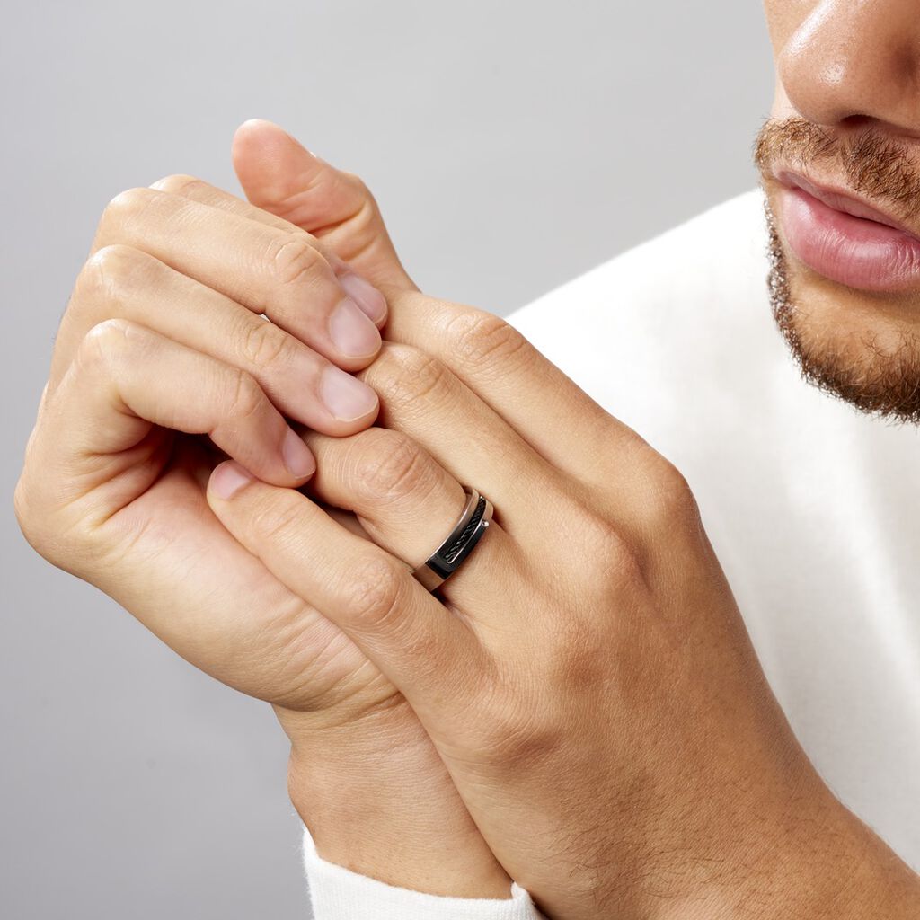 Bague Acier Blanc Stelios Diamant - Bagues avec pierre Homme | Histoire d’Or