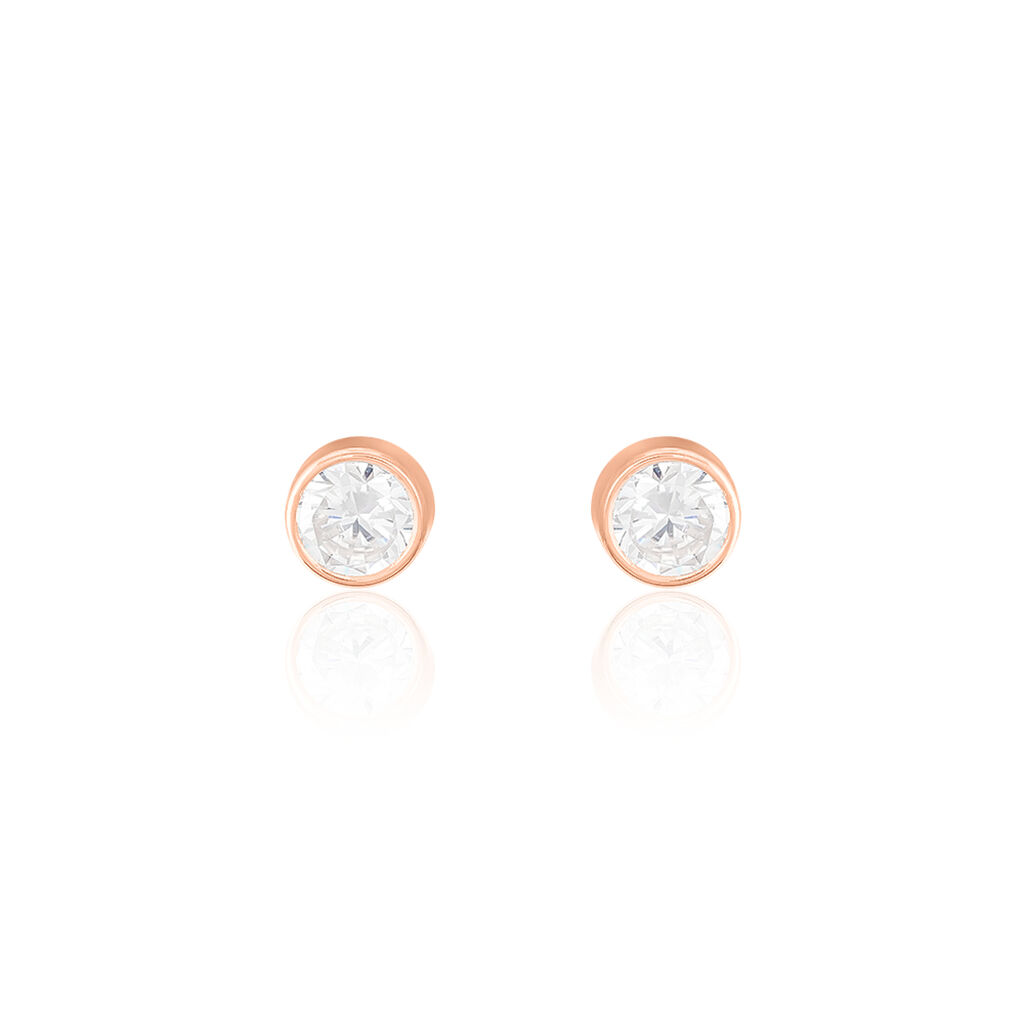 Boucles D'oreilles Puces Elda Serti Clos Or Rose Oxyde De Zirconium - Clous d'oreilles Femme | Histoire d’Or