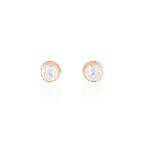 Boucles D'oreilles Puces Elda Serti Clos Or Rose Oxyde De Zirconium - Clous d'oreilles Femme | Histoire d’Or