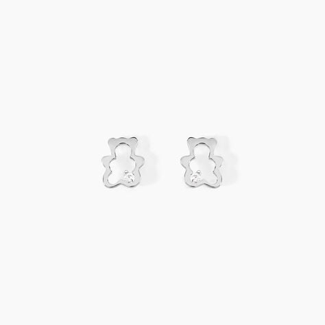 Boucles D'oreilles Puces Baptista Ours Or Blanc Oxydes - Clous d'oreilles Enfant | Histoire d’Or