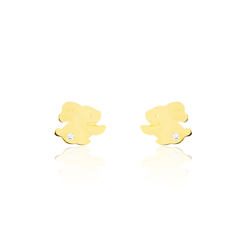 Boucles D'oreilles Puces Elioussa Lapin Or Jaune Oxyde De Zirconium - Clous d'oreilles Femme | Histoire d’Or