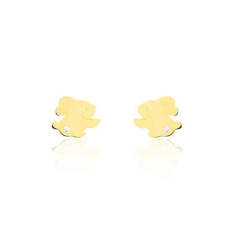 Boucles D'oreilles Puces Elioussa Lapin Or Jaune Oxyde De Zirconium - Clous d'oreilles Femme | Histoire d’Or