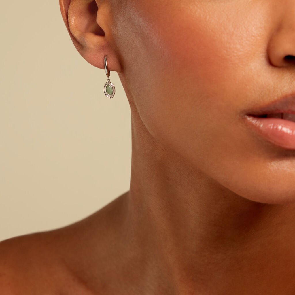 Creoles Evasion Argent Blanc Aventurine - Boucles d'oreilles cr&eacute;oles Femme | Histoire d&rsquo;Or