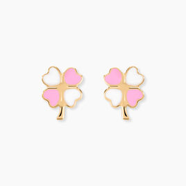 Boucles D'oreilles Puces Trefle Email Or Jaune - Clous d'oreilles Enfant | Histoire d’Or