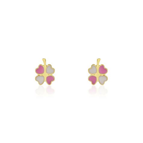 Boucles D'oreilles Puces Trefle Email Or Jaune - Clous d'oreilles Enfant | Histoire d’Or