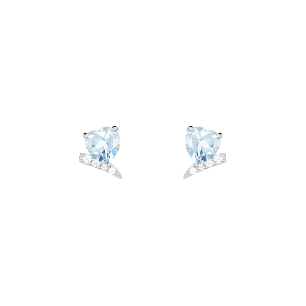 Boucles D'oreilles Puces Eva Or Blanc Topaze Et Oxyde De Zirconium - Clous d'oreilles Femme | Histoire d’Or