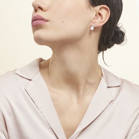 Boucles D'oreilles Pendantes Sathine Argent  Perle De Culture Et Oxyde - Boucles d'oreilles fantaisie Femme | Histoire d’Or