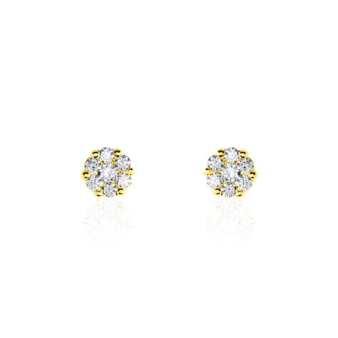 Boucles D'oreilles Puces Eleanor Fleur Or Jaune Oxyde De Zirconium - Clous d'oreilles Femme | Histoire d&rsquo;Or