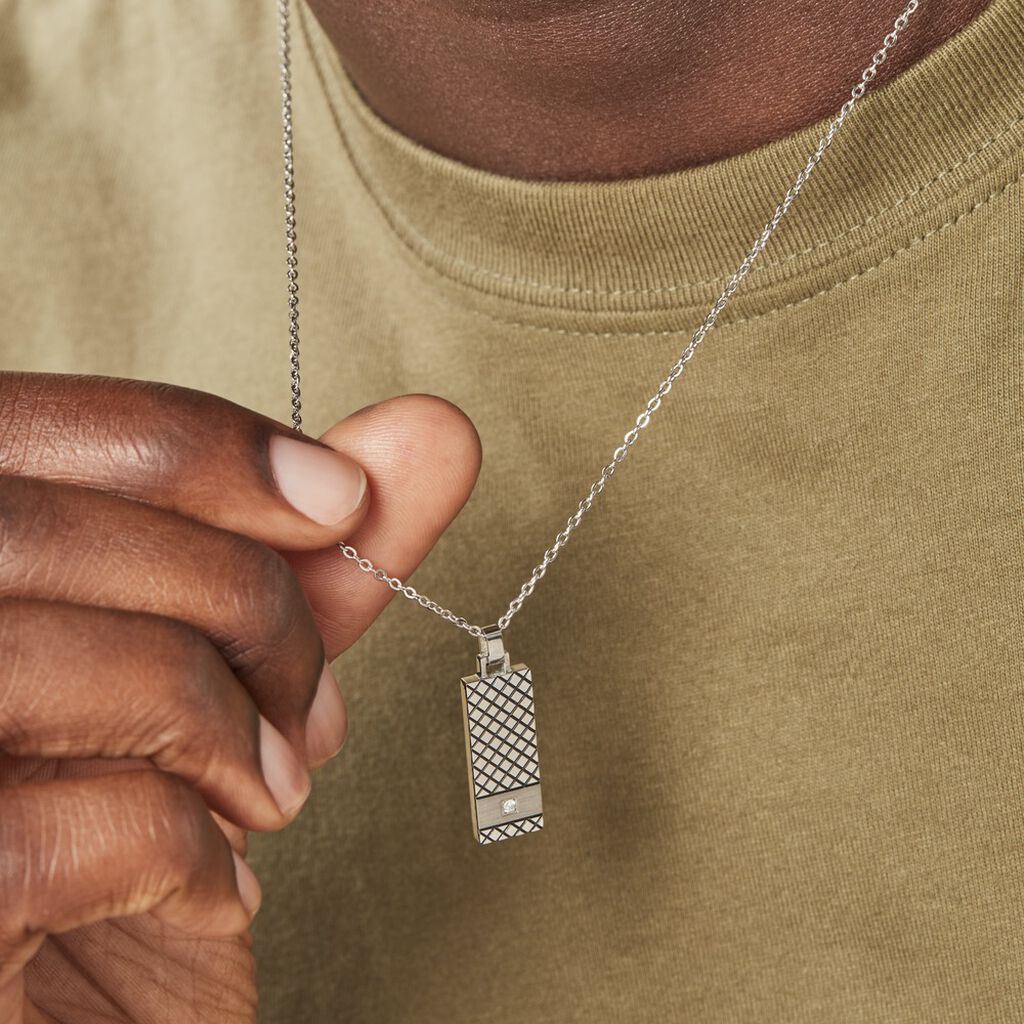 Collier Clement Acier Blanc Oxyde De Zirconium - Colliers fantaisie Homme | Histoire d’Or